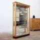 Blonde walnut display cabinet with sliding glass doors – 20th century