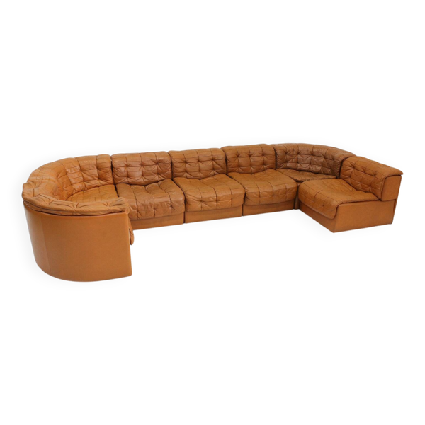 Canapé modulaire Vintage De Sede DS 11 en cuir patchwork cognac, ensemble de 7 pièces — Beyit