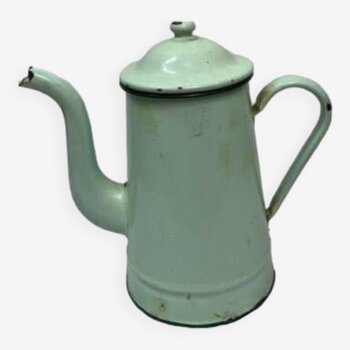 Cafetière fer émaillé bleu celadon 1940