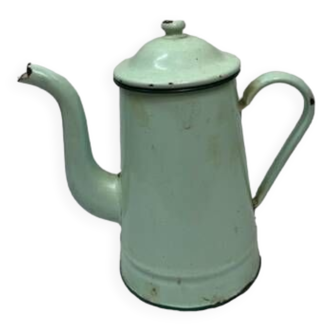 Cafetière fer émaillé bleu celadon 1940