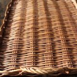 Large rectangular dark wicker tray with two vintage handles
