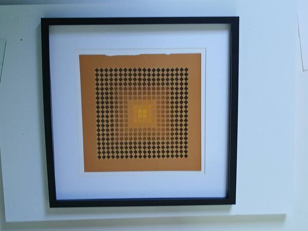 Tableau Vintage Art Optique - Victor Vasarely CTA-102 Cadre 40x40cm