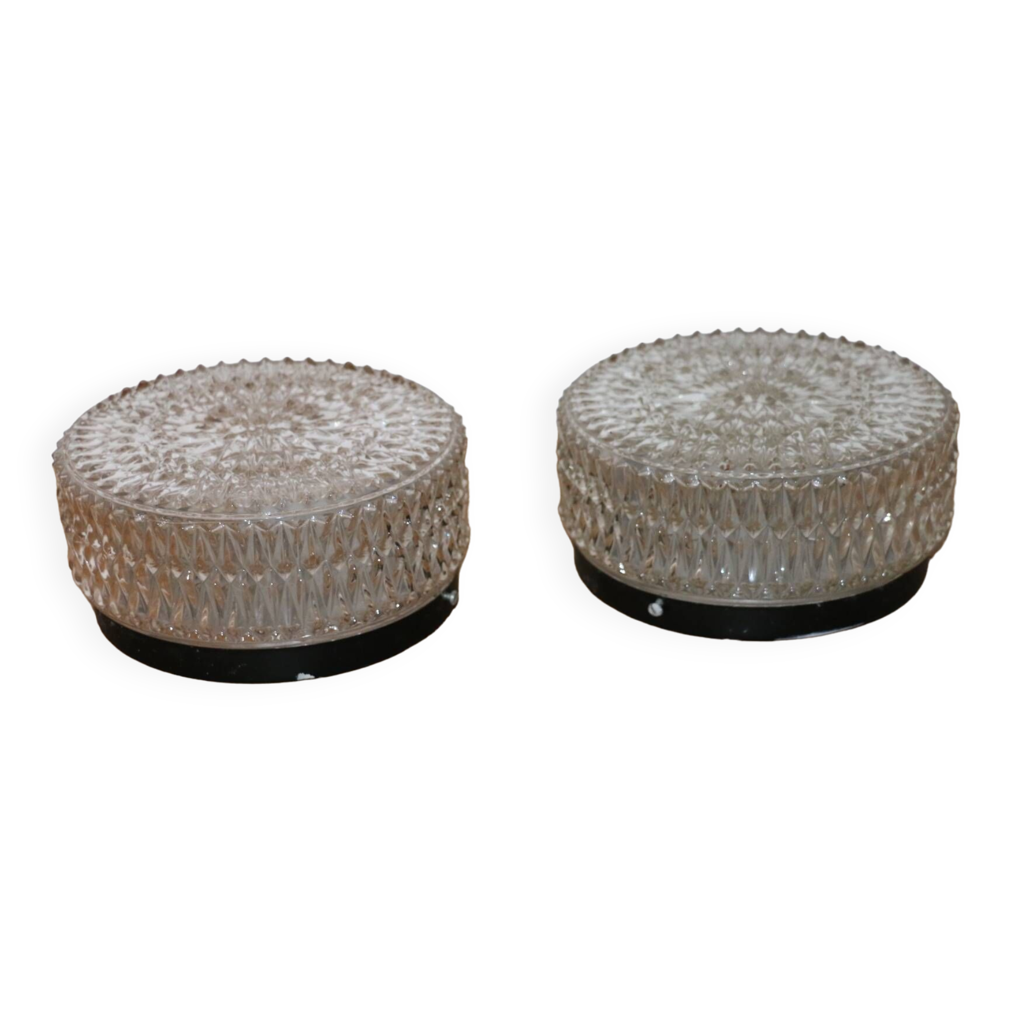 Pair of metal and glass wall/ceiling lights