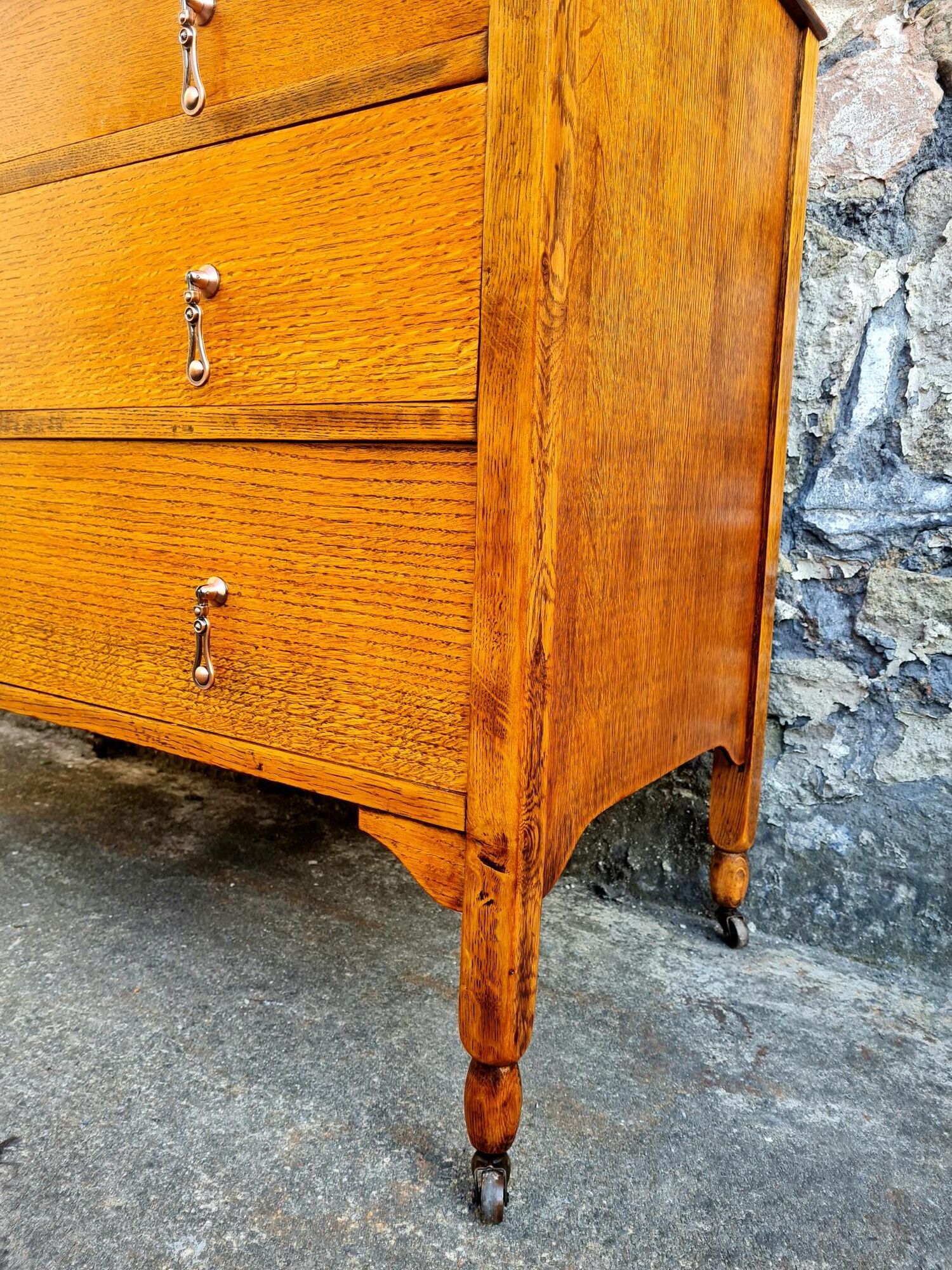 Vintage 1930s Oak Chest Of Drawers Three Drawer Cabinet