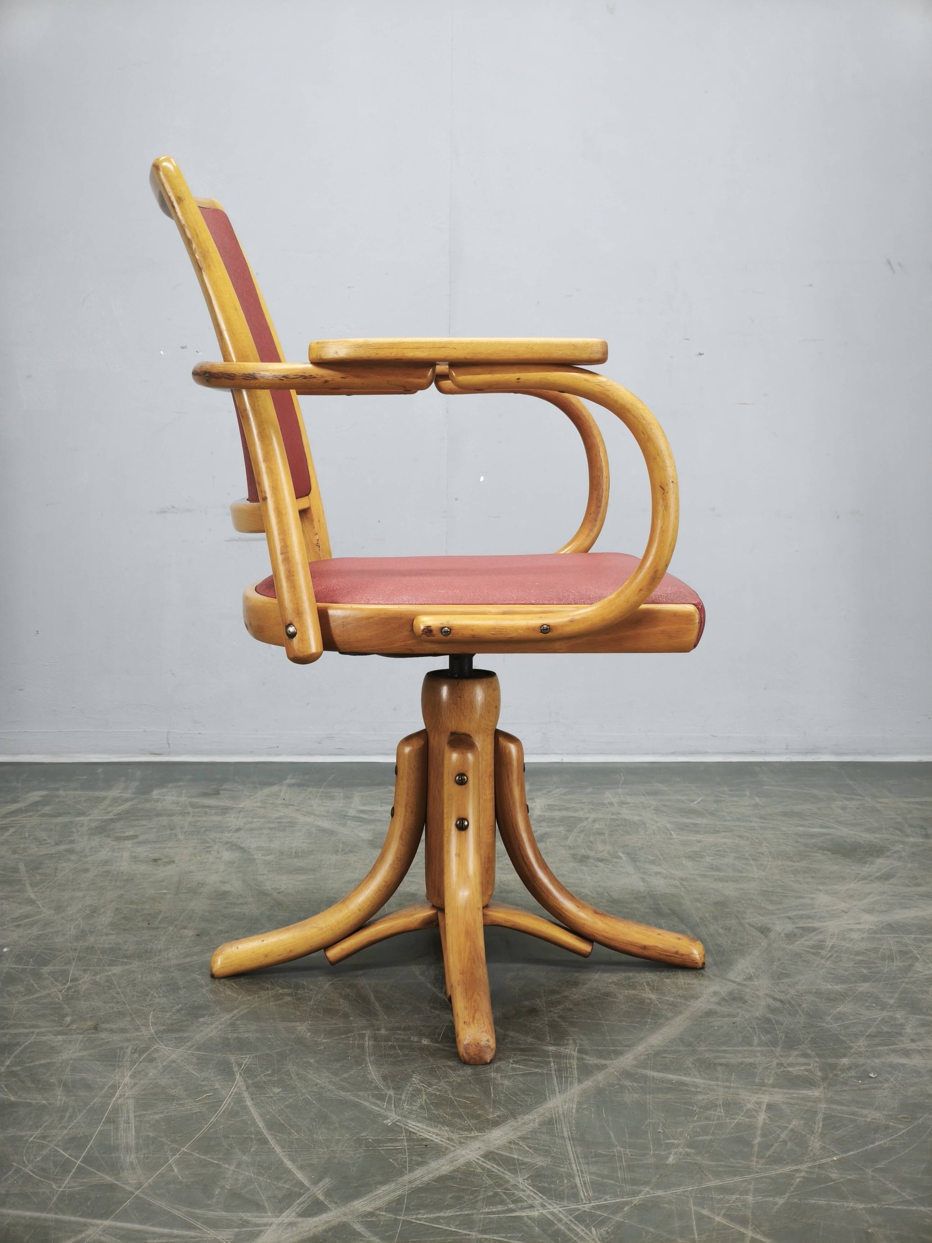 Ligna Adjustable Swivel Office Chair, Czechoslovakia, 1950s