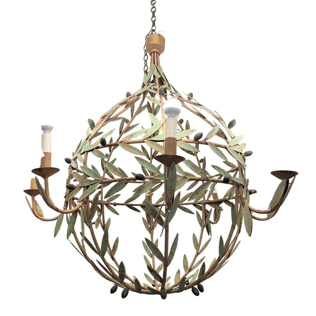 Globe lamp, olive leaves, in the style of Maison Baguès, Mid-century, 1970s – France