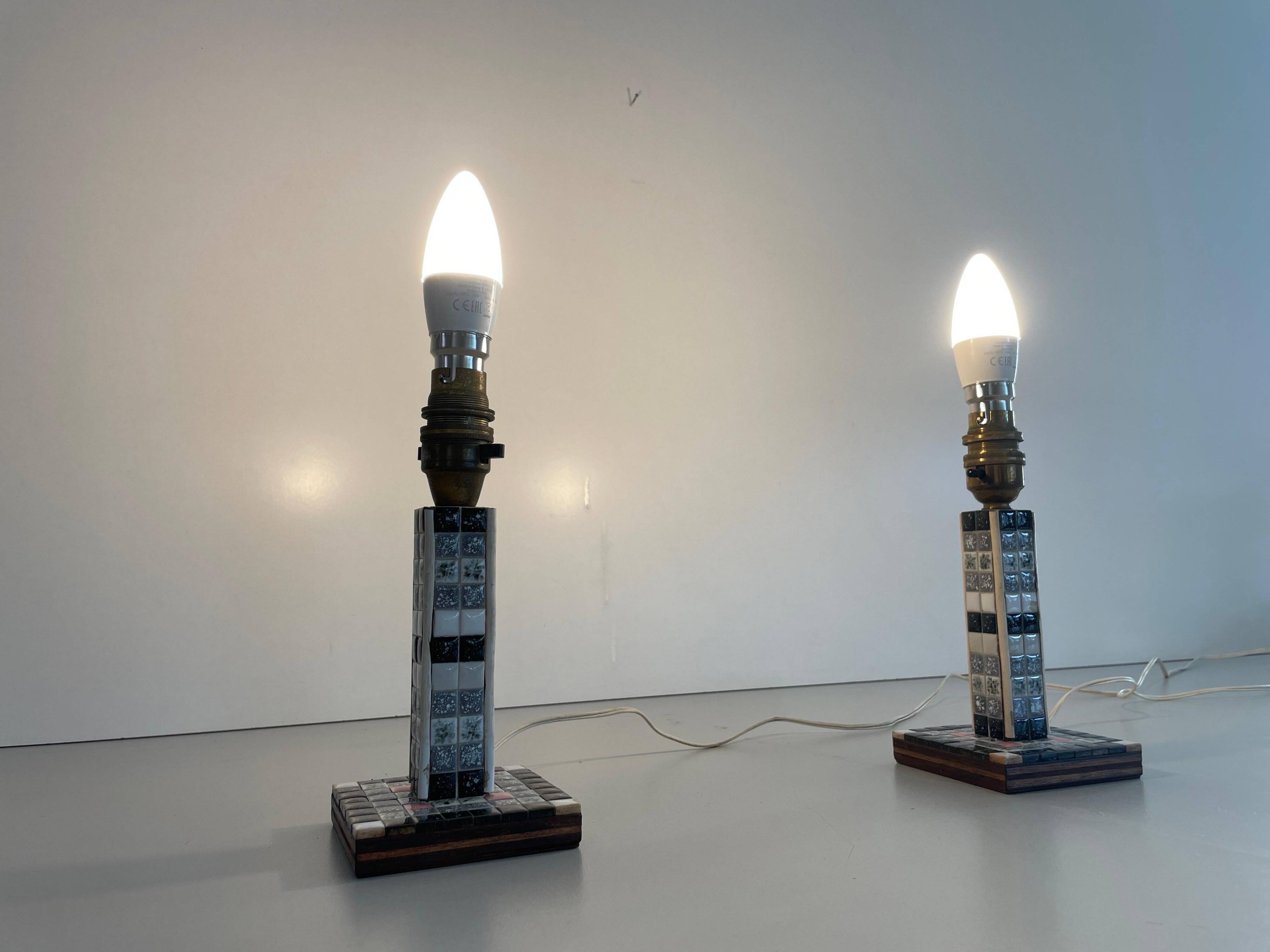 Pair of black and white ceramic table lamps, 1950s, France