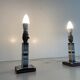 Pair of black and white ceramic table lamps, 1950s, France