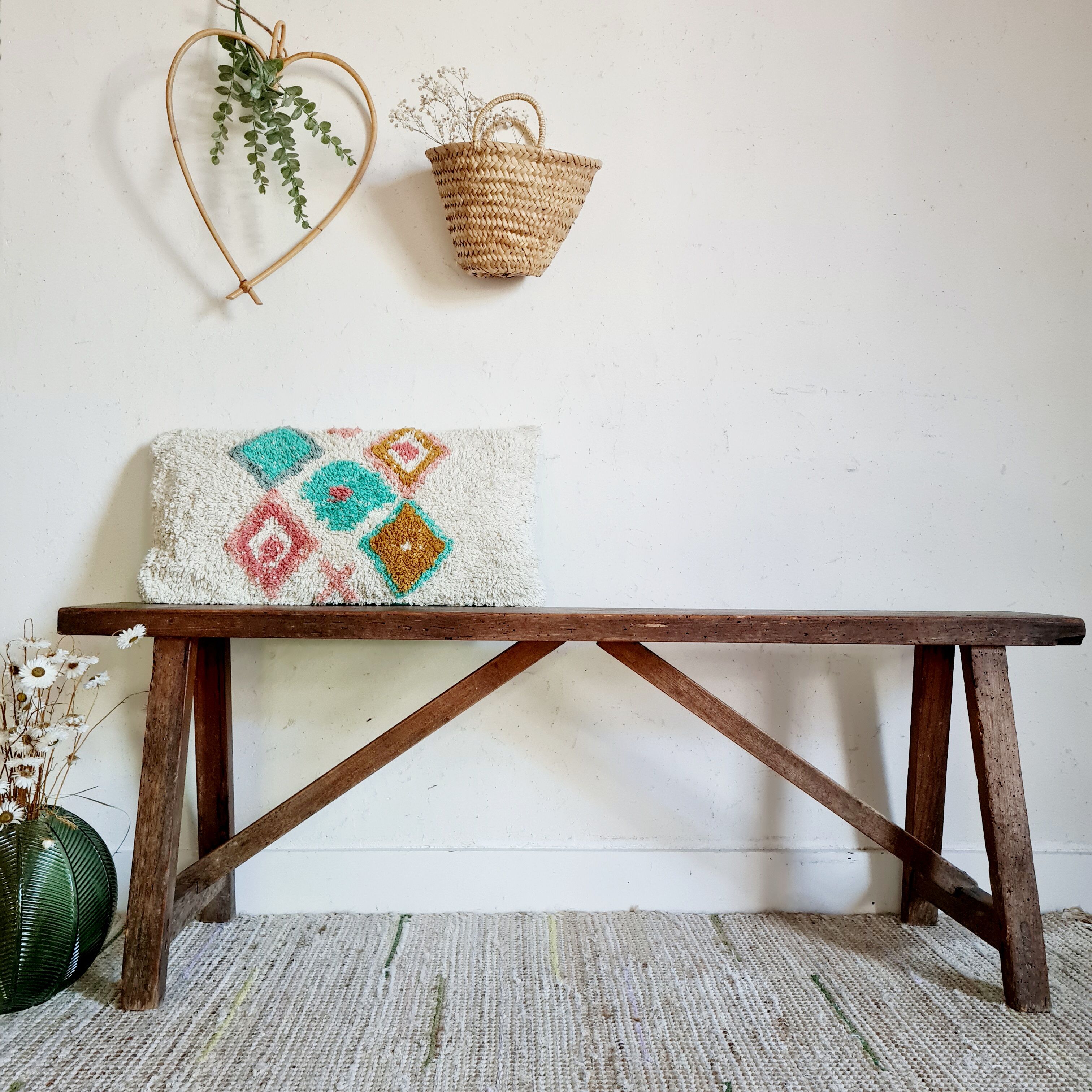 Old wooden country farmhouse bench