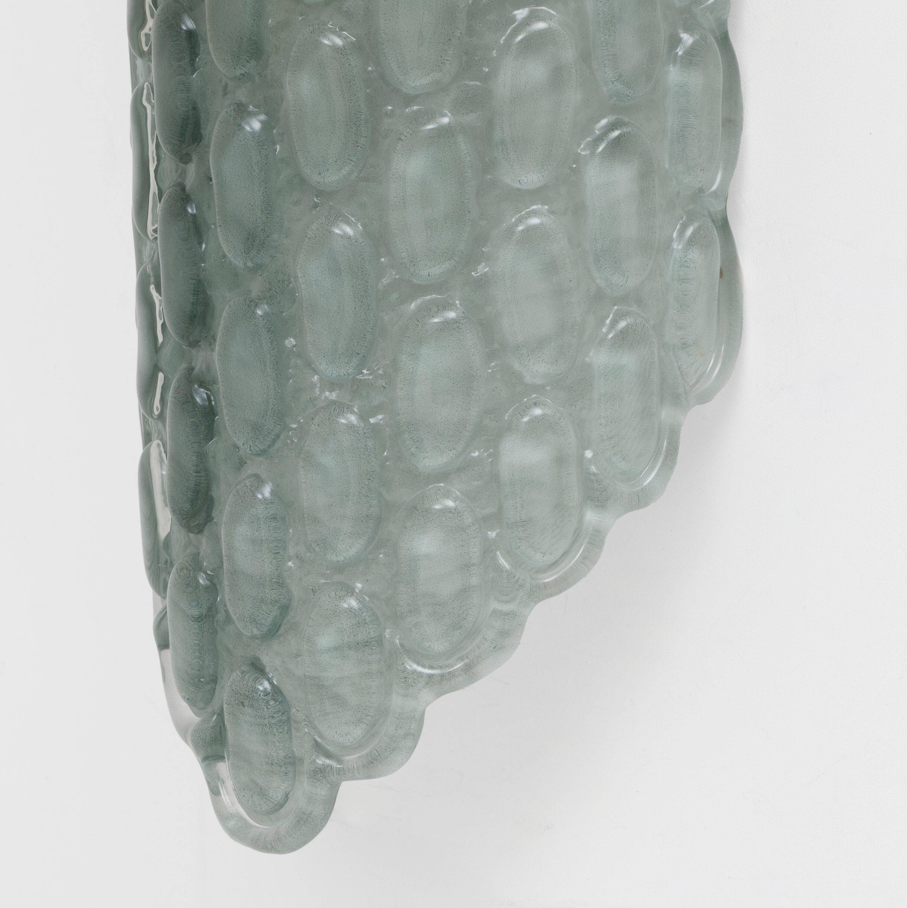 Pair of Aqua Green Murano Glass Wall Sconces with Textured Relief