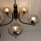 See Delmas chandelier, 5 branches, black and gold, transparent glass, 1960