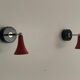 Pair of red metal wall lights AGE, 1970s, Italy