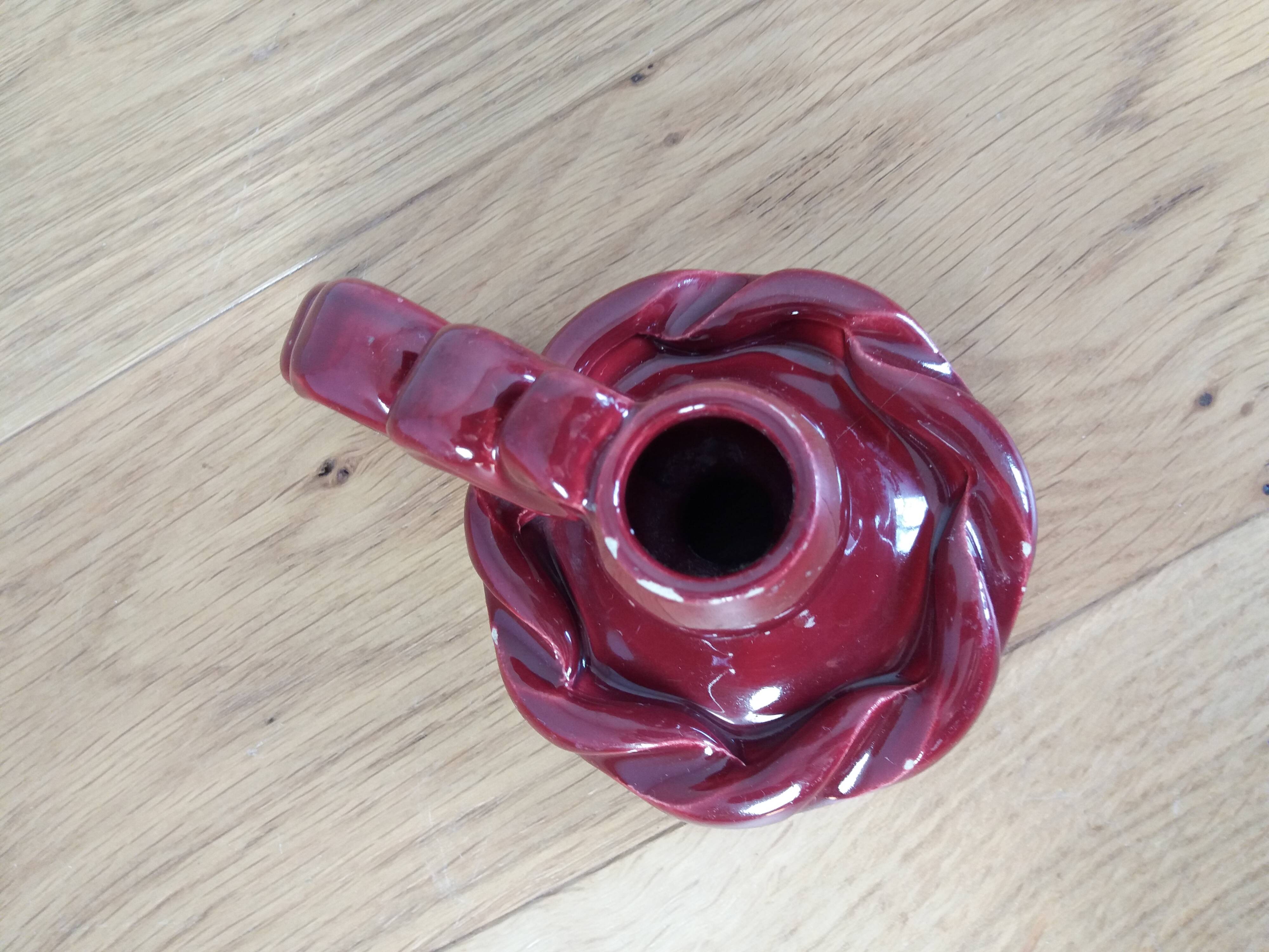 Vallauris style burgundy slip candle holder