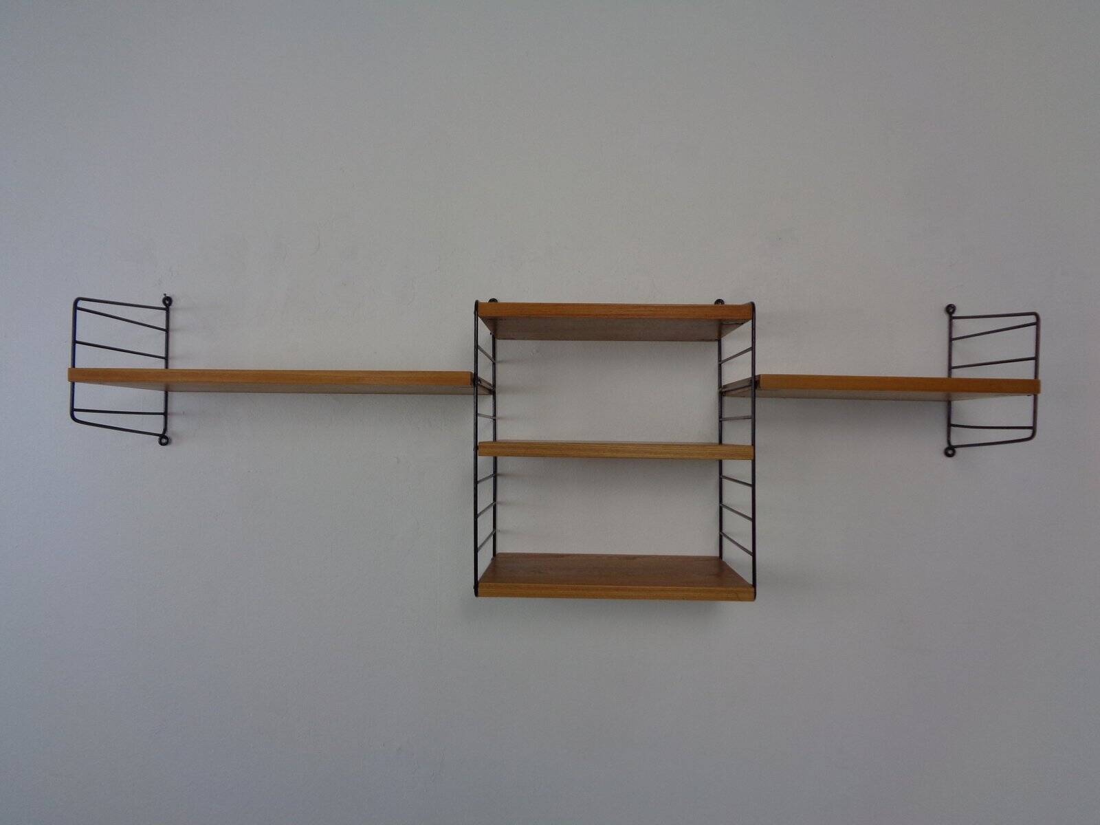 Swedish Ash and Metal Wall Unit by Kajsa & Nils Nisse Strinning for String, 1950s, Set of 9