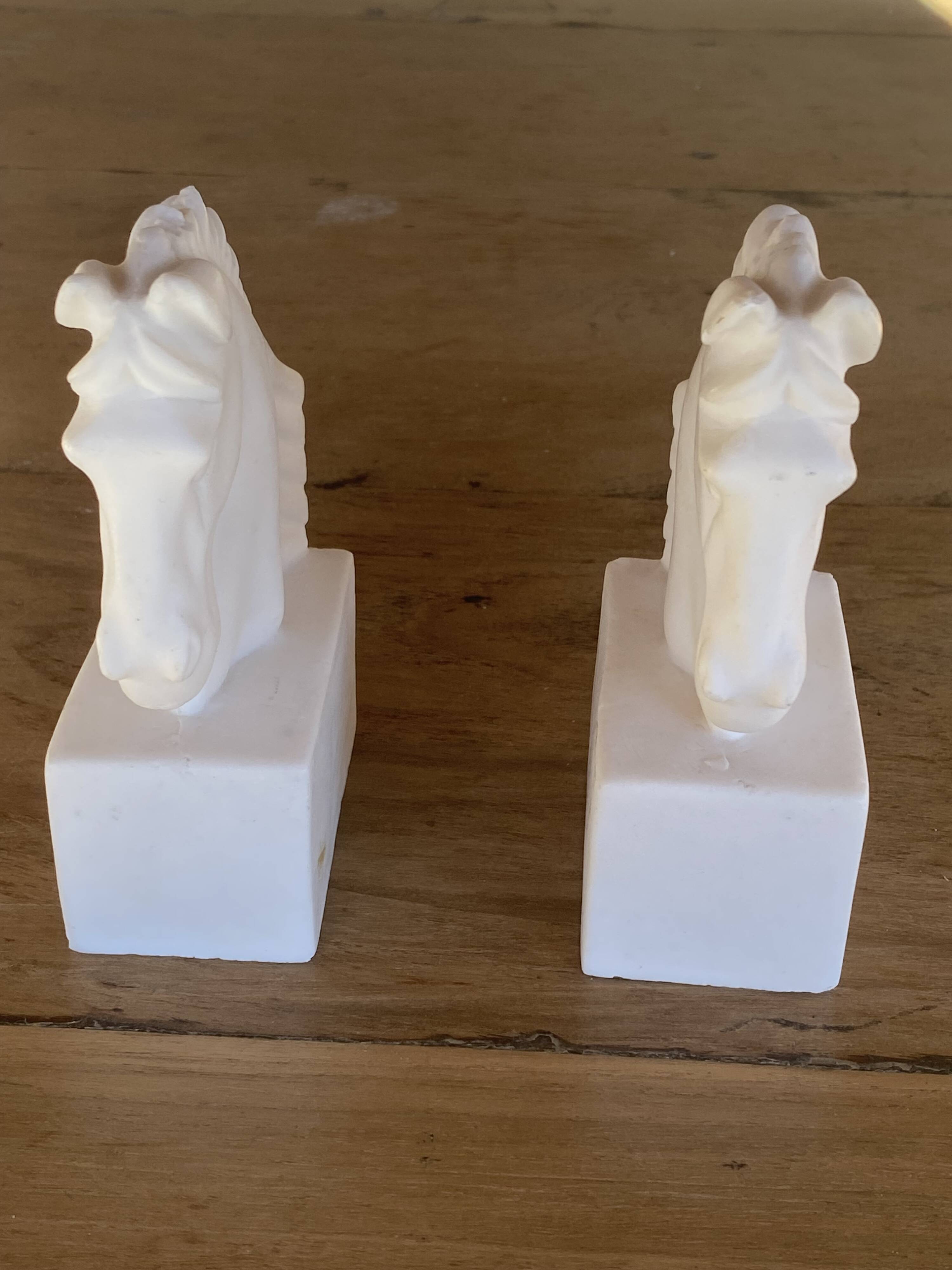 Pair of horse head bookends natural stone