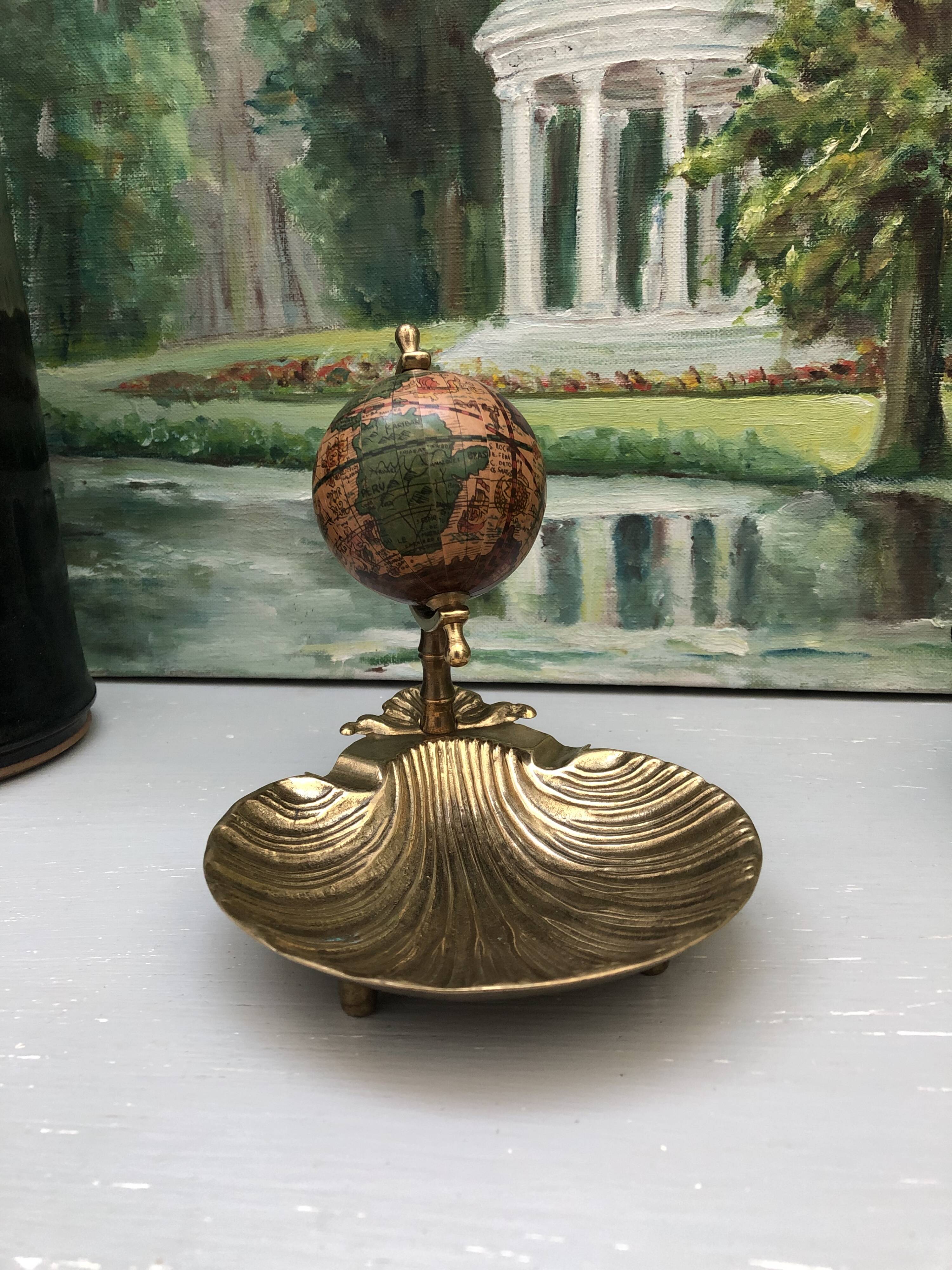 brass shell ashtray terrestrial globe