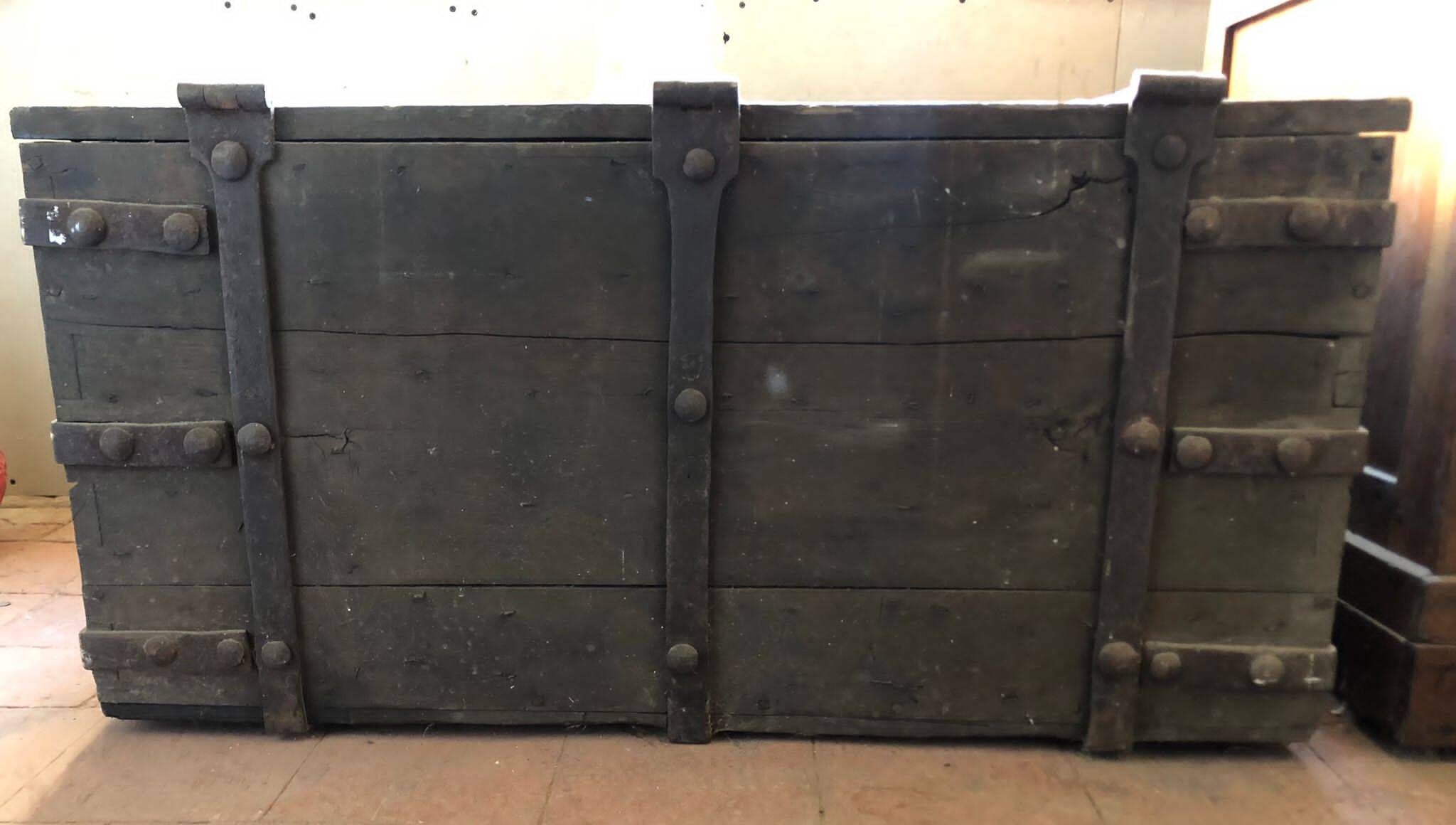 Old wooden chest with fittings, corsair chest, storage chest