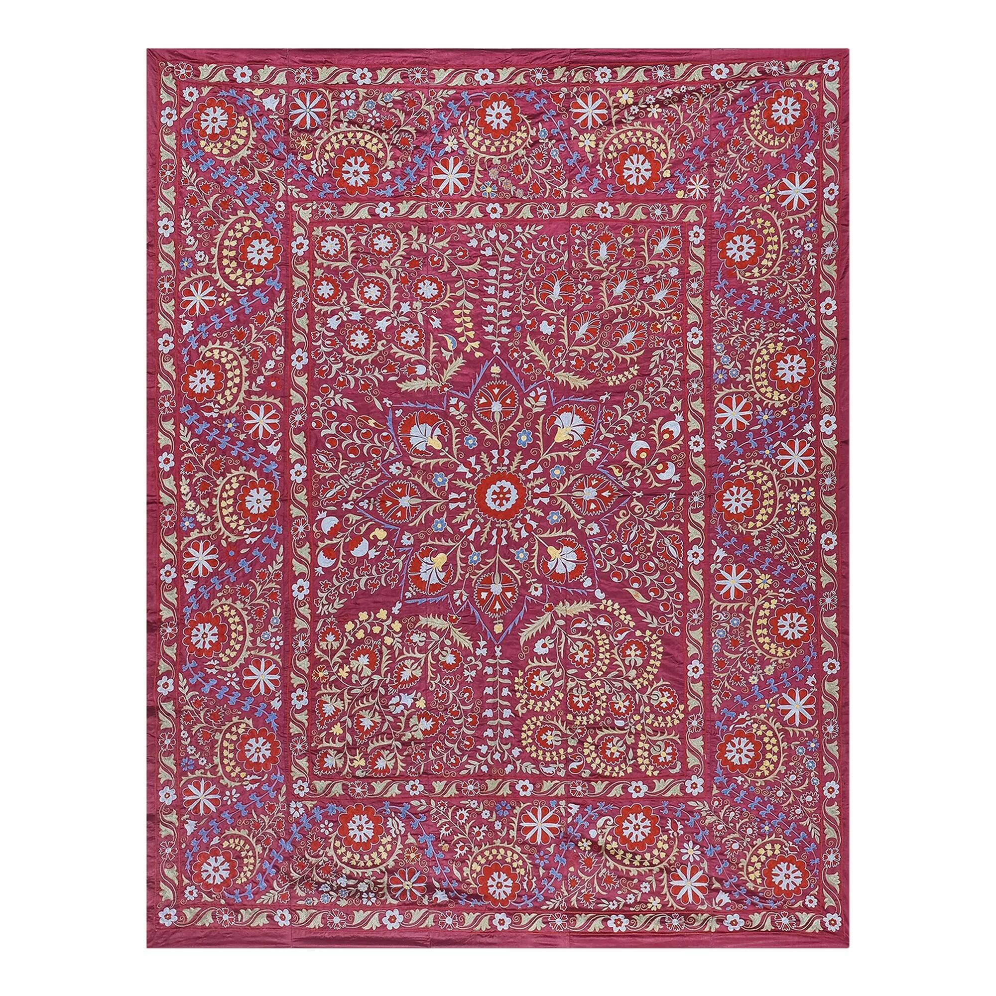 Vintage hand-embroidered Uzbek Suzani 237x300 cm