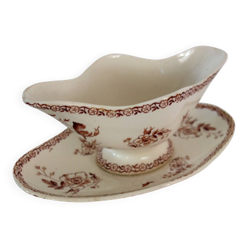 Antique sauce boat from Gien, Mai model, around 1900.