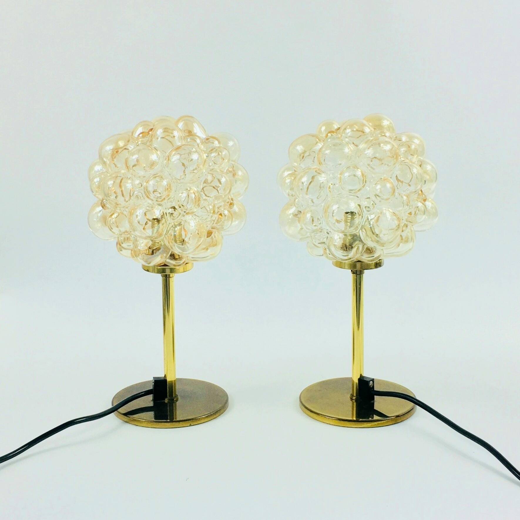 Paire de lampes de table en verre bulle du milieu du siècle par H. Tynell, Allemagne, années 1960.
