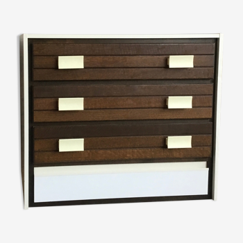 Vintage chest of drawers 4 drawers melamine and teak - 1970