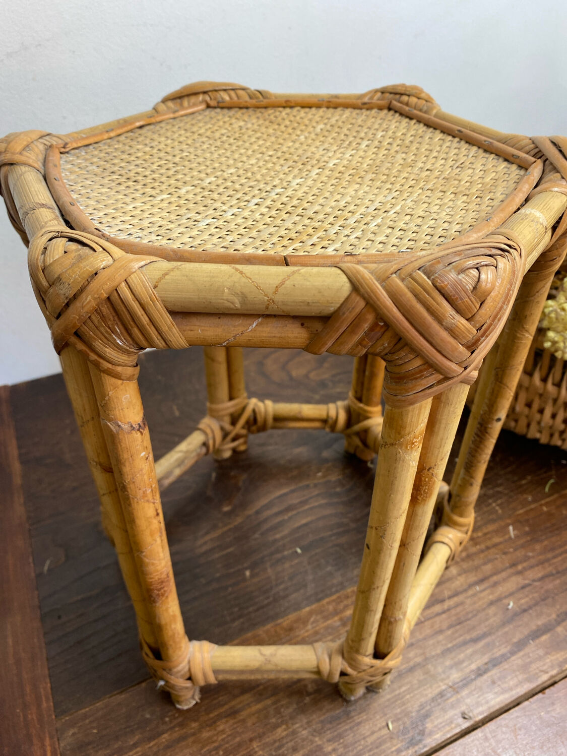 Low rattan stool