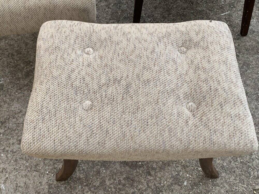Art Deco set 1940 - 2 bridge chairs and a brown stool, wood and fabric.