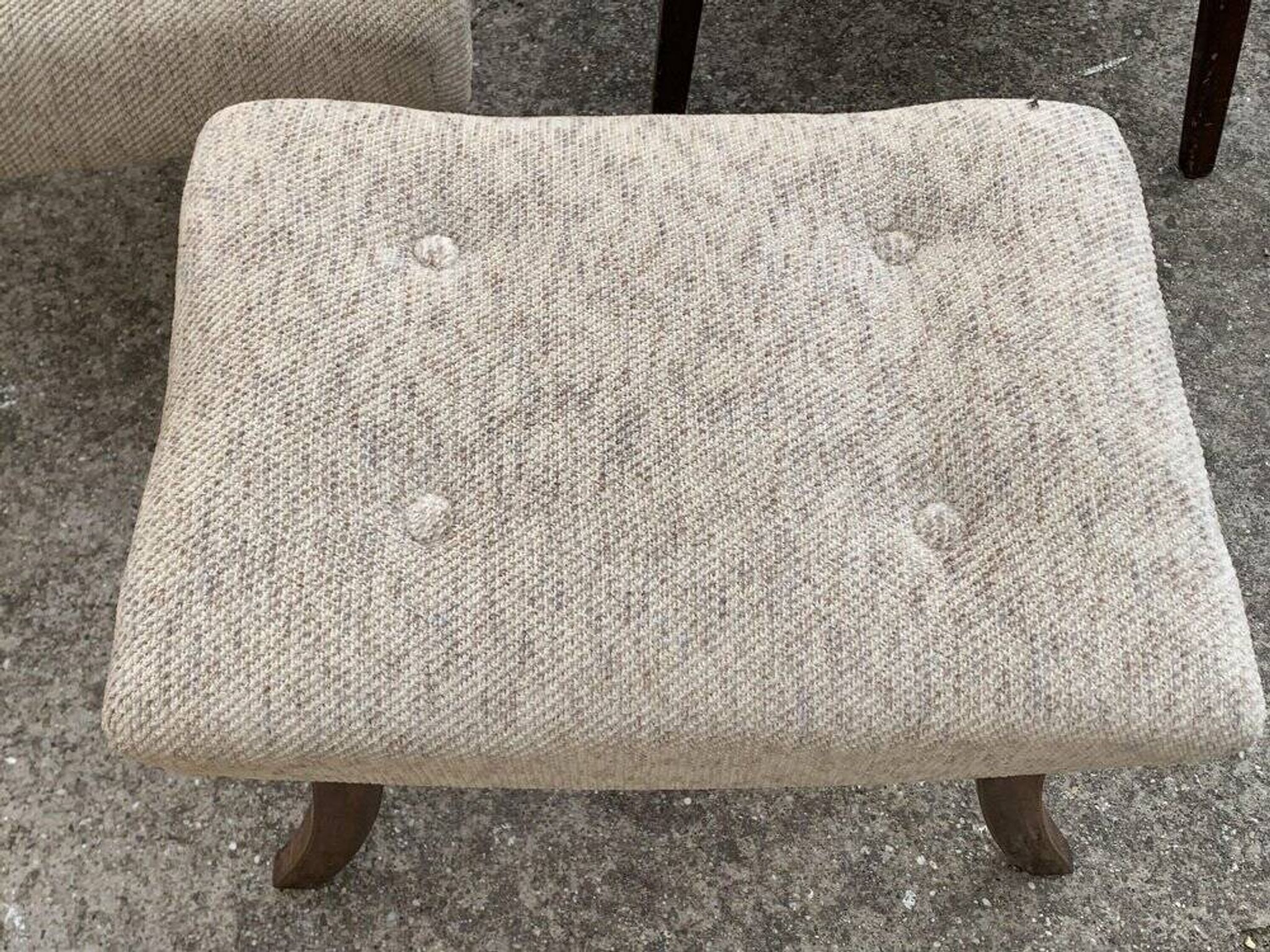 Art Deco set 1940 - 2 bridge chairs and a brown stool, wood and fabric.