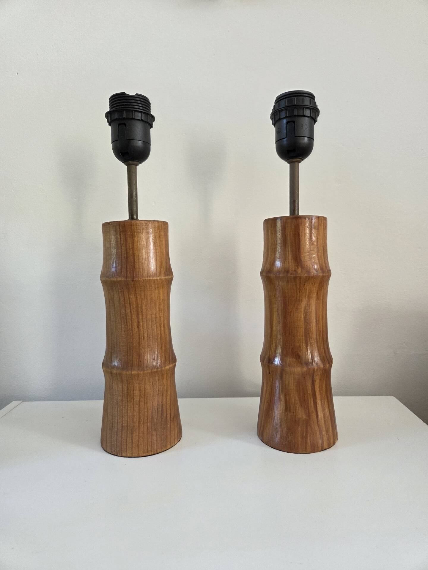 Paire de pieds de lampe bambou en bois
