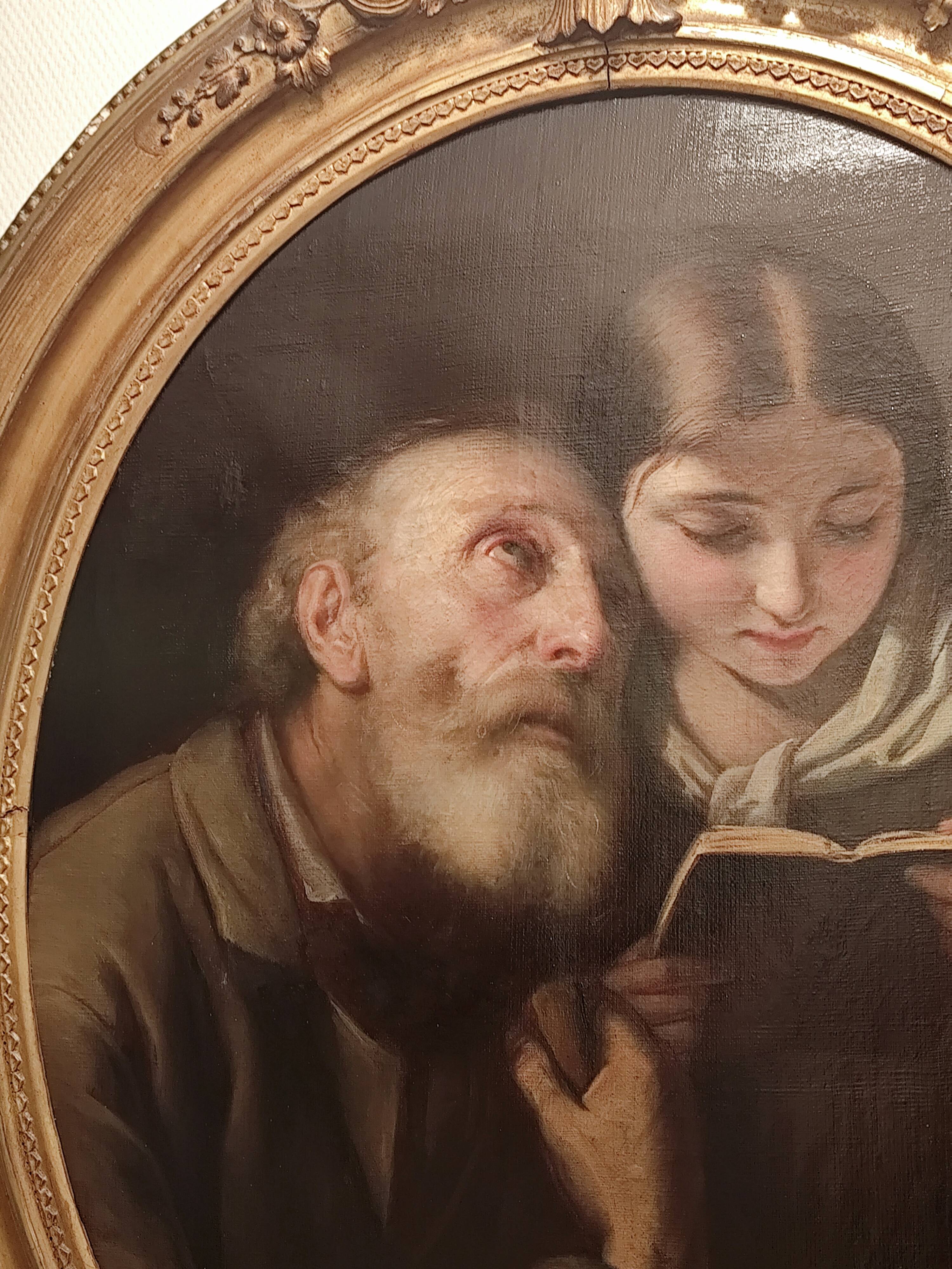 Superb old Italian school portrait of pious reading Fortunato Bello