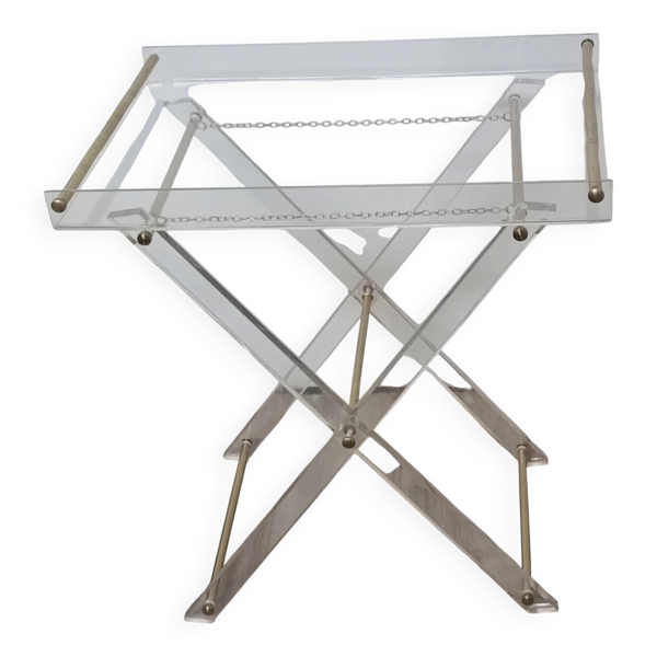 Table D'Appoint Pliante Plexiglas Laiton 1970s