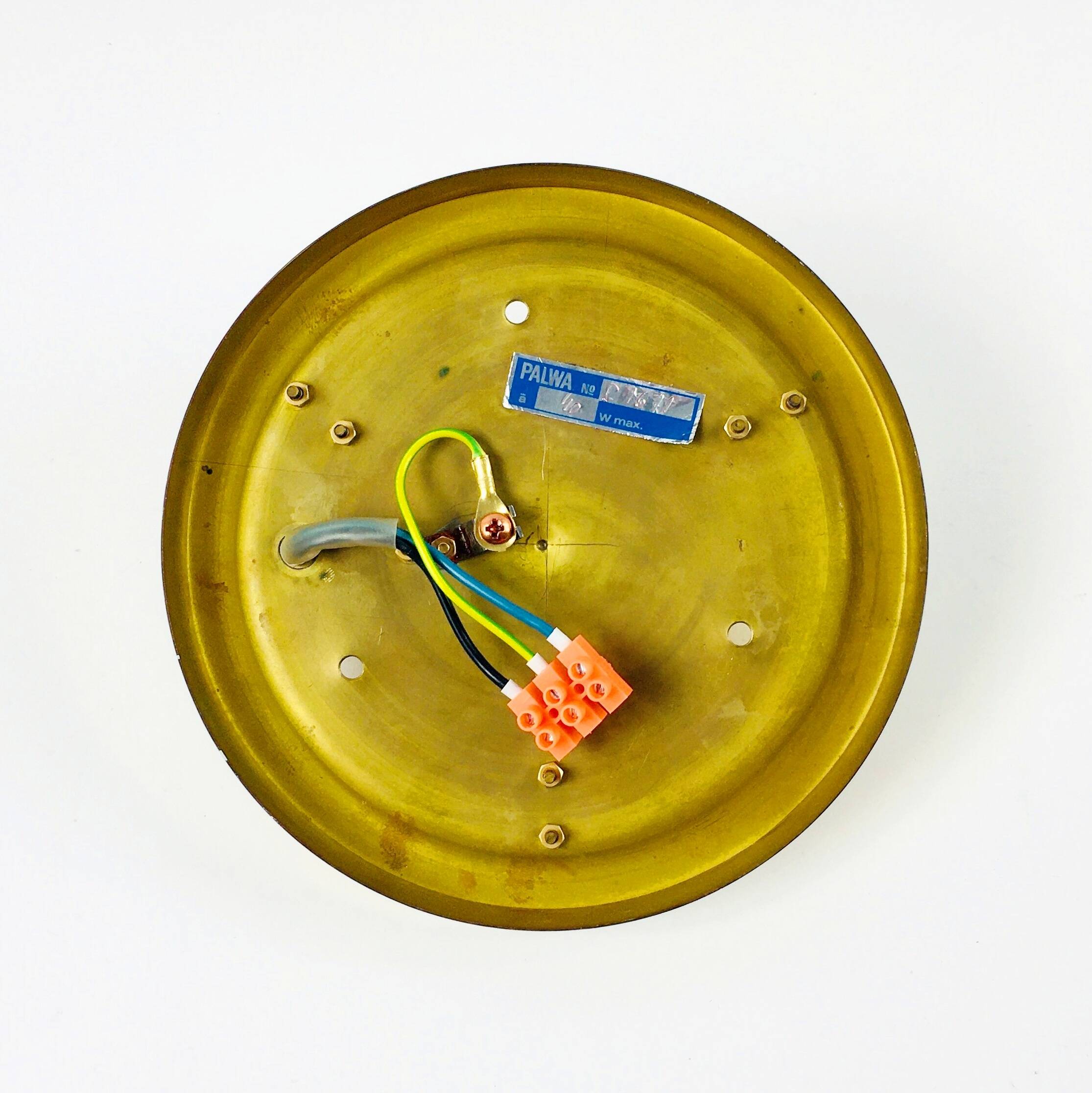 Crystal & gilt brass flush mount from palwa, germany, 1970s