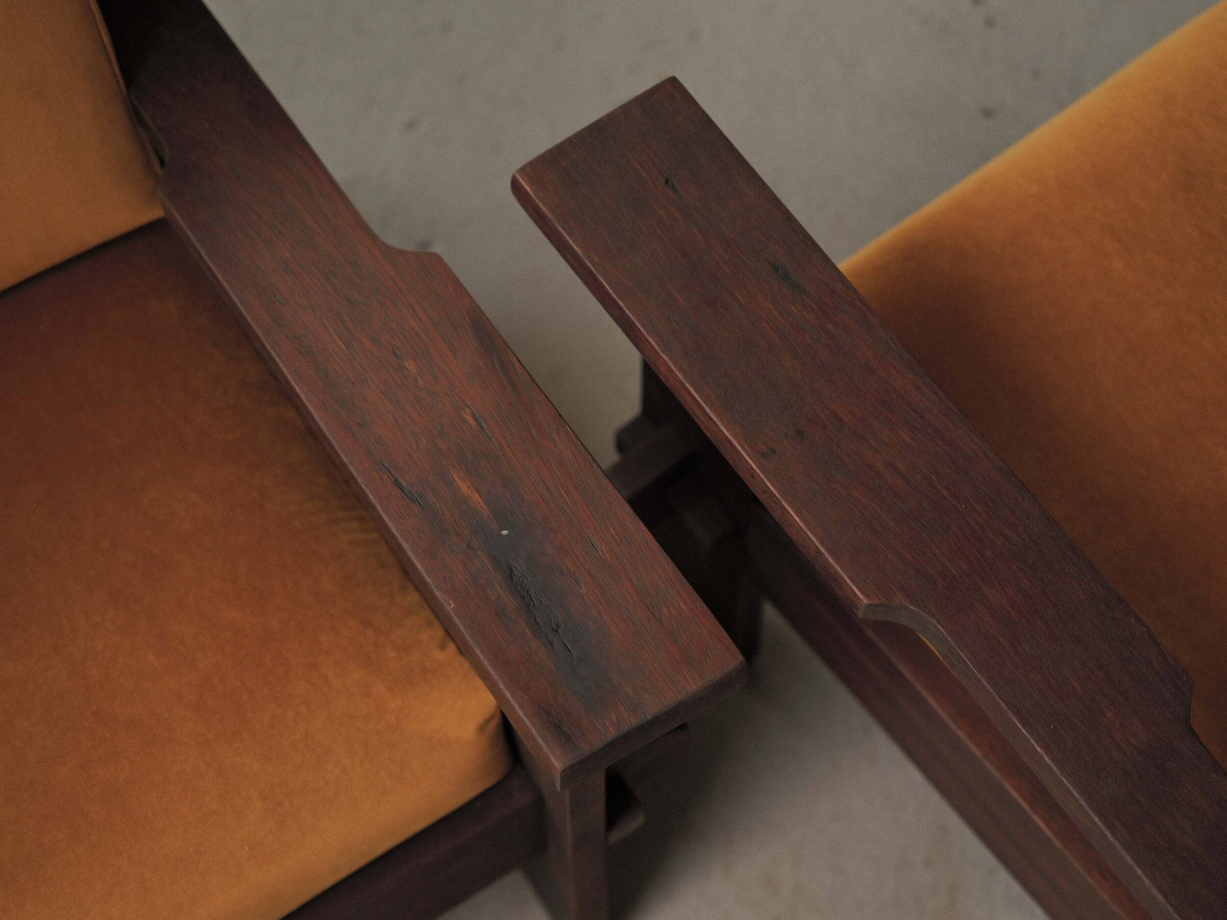 Pair of architect's armchairs in solid wood, France, circa 1970.