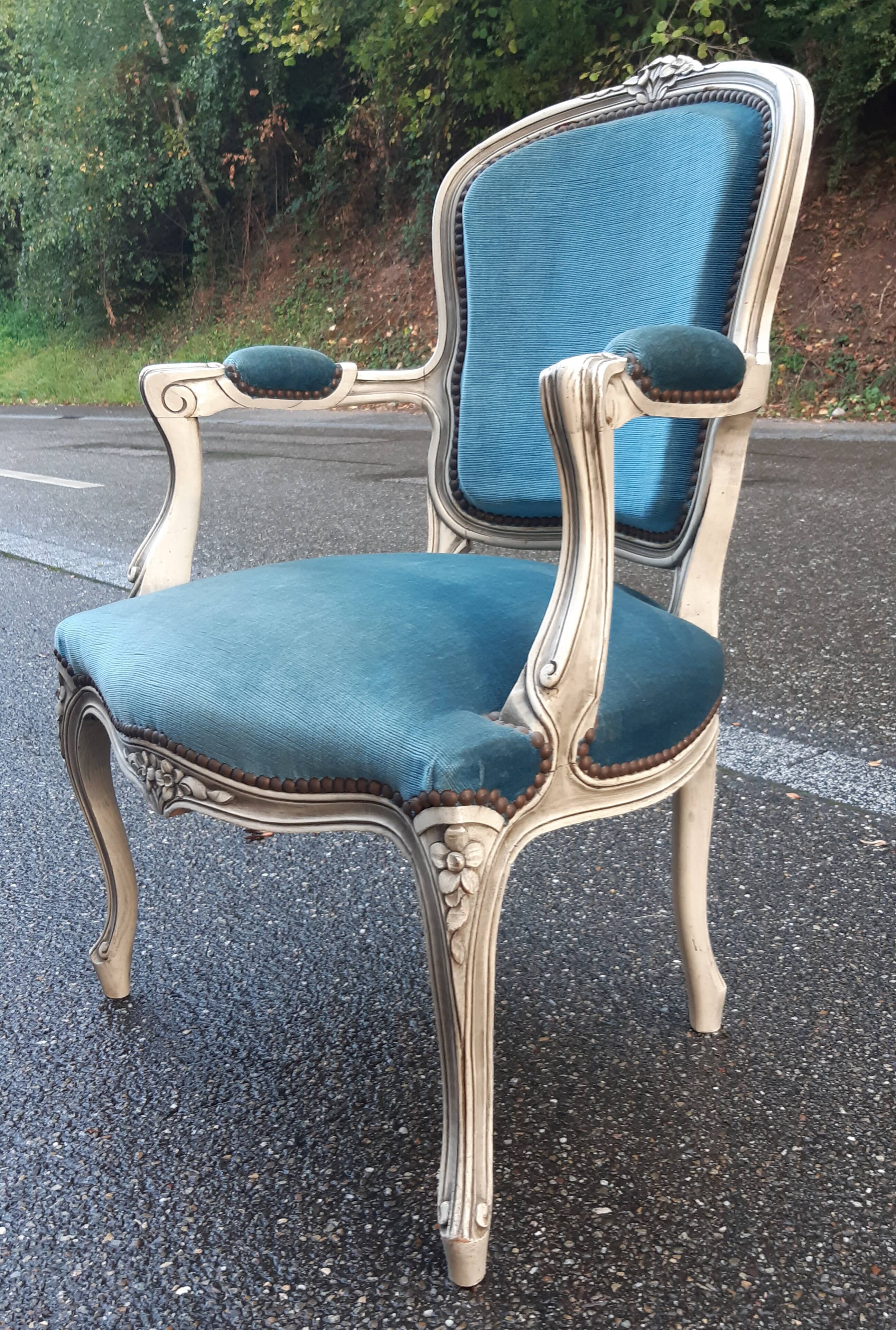 Louis XV duck blue armchair