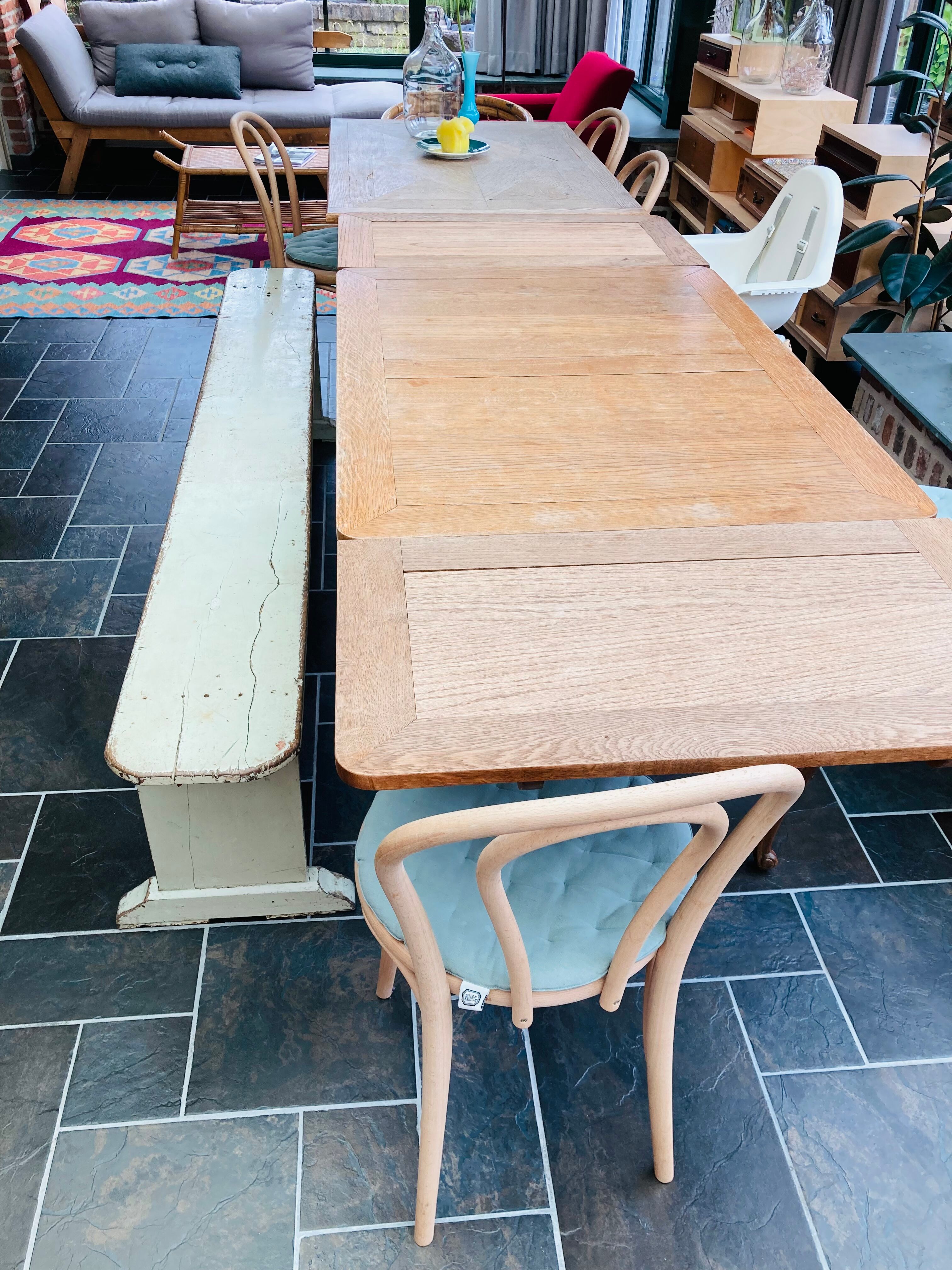 Old wooden bench painted in light green
