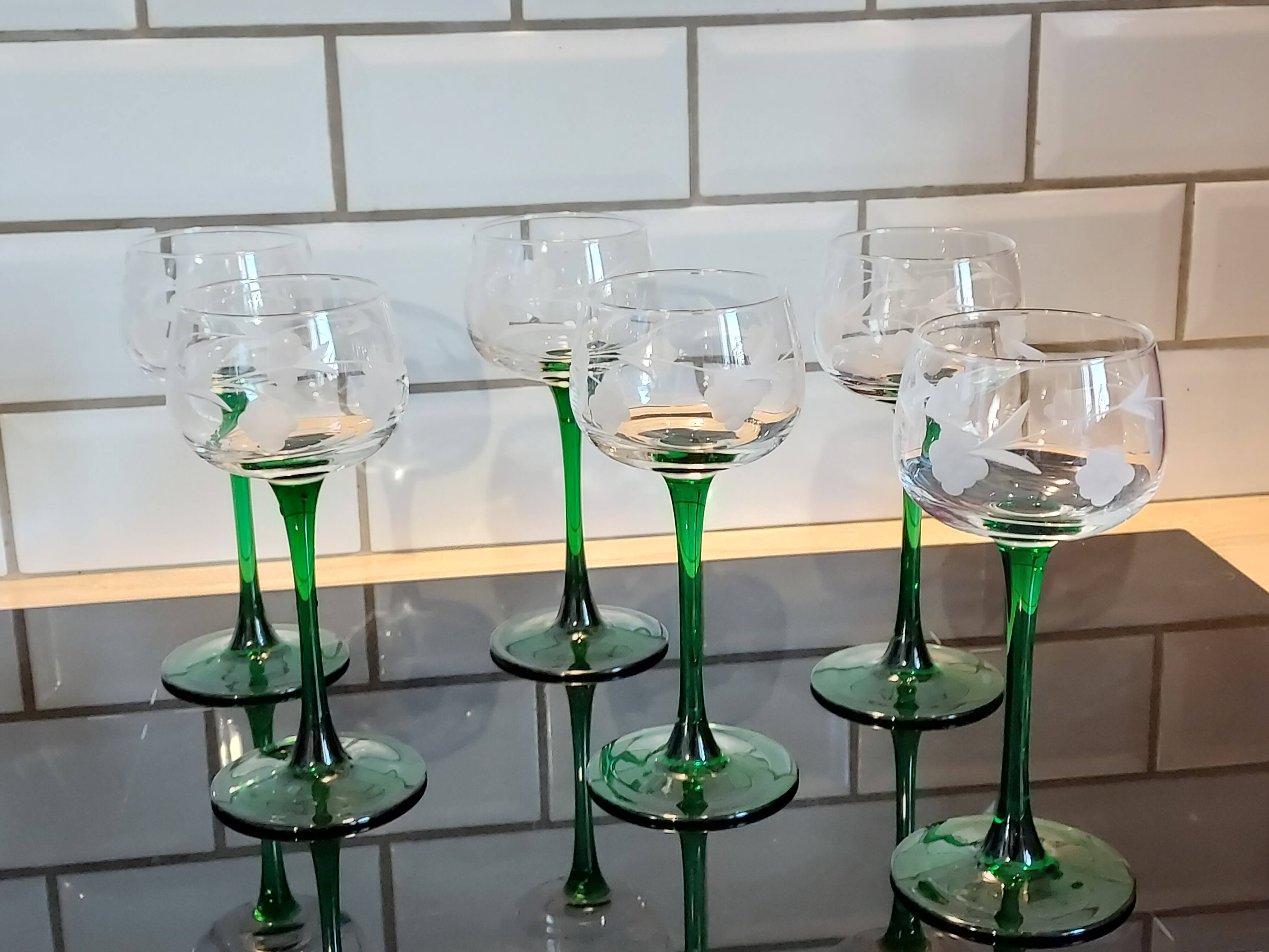 6 Alsace wine glasses art deco decor polished glass