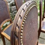 6 Louis XVI style chairs in solid beech and Cordoba leather, 1900