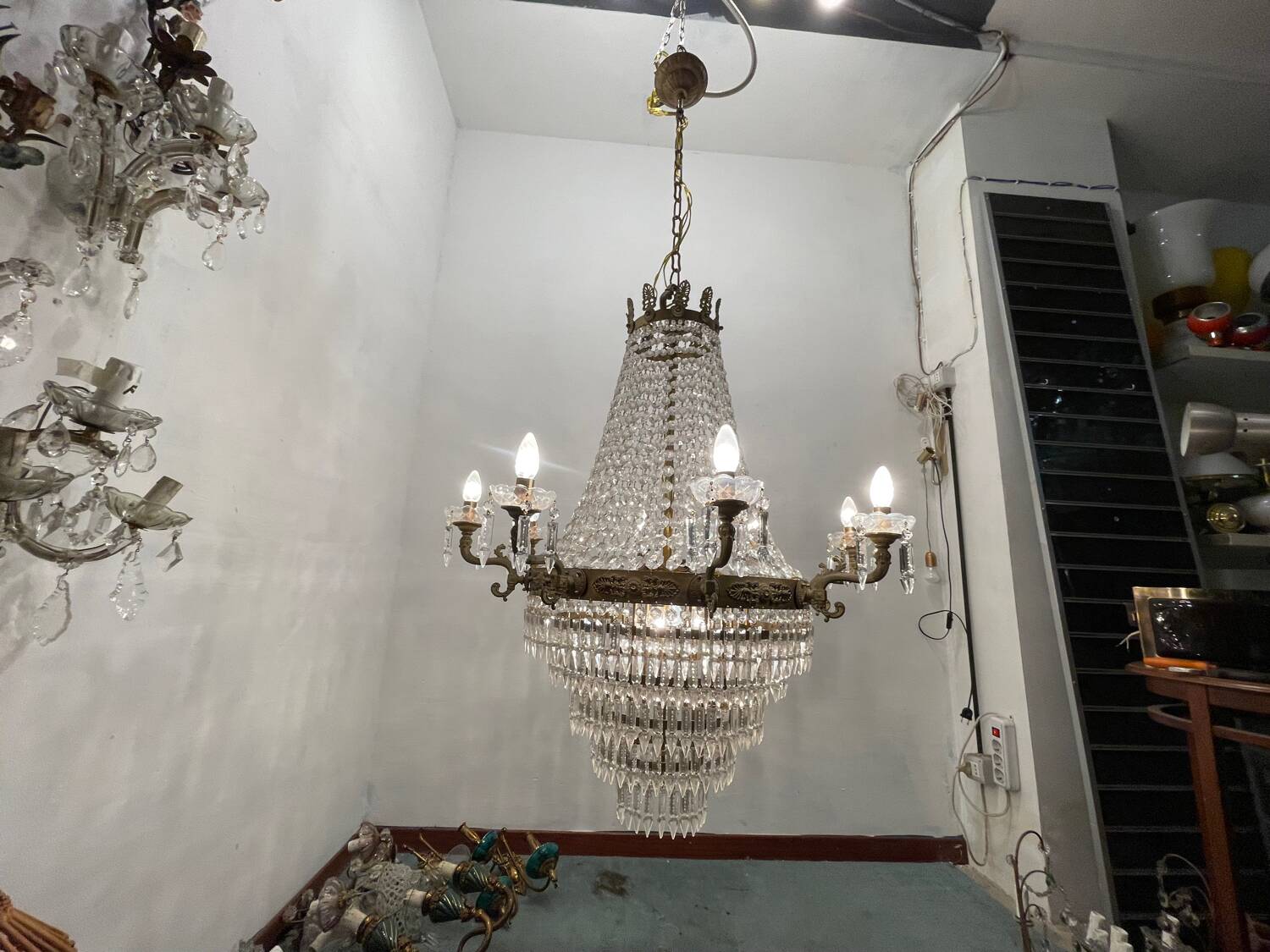 Extra Large Bronze Crystal Chandelier 1950’s