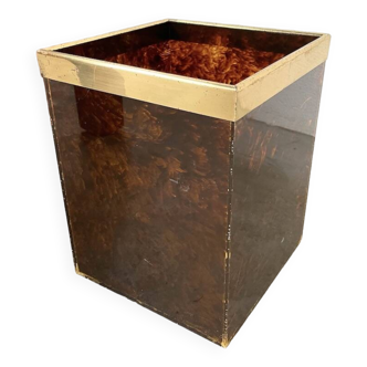 Tortoiseshell, resin and brass trash can from the 50s