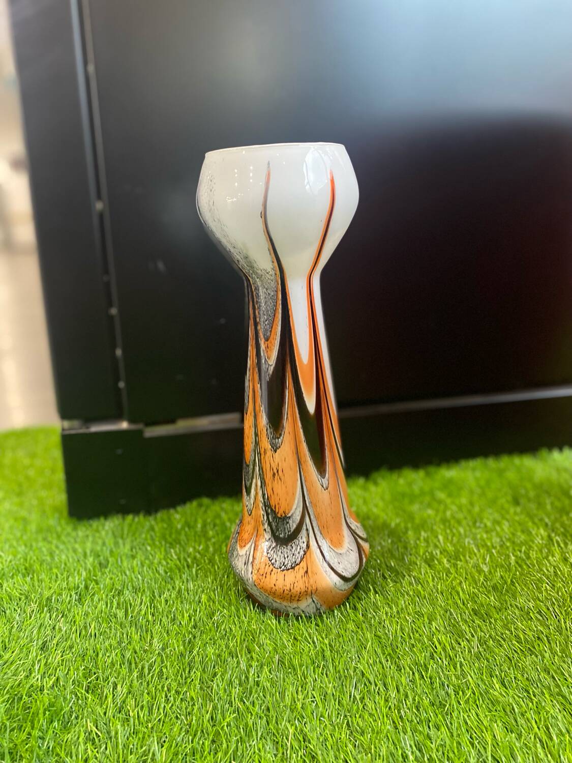 Vintage murano glass vase orange, white brown attributed to carlo moretti
