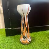 Vintage murano glass vase orange, white brown attributed to carlo moretti