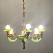 Art Deco Italian Green Opaline Glass Light Pendant