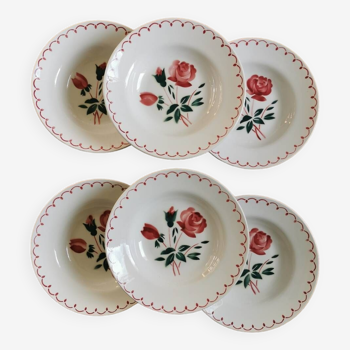 Badonviller retro soup plates, red rose