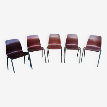Lot de 5 chaises dépareillées design germany pagholz 1960/70