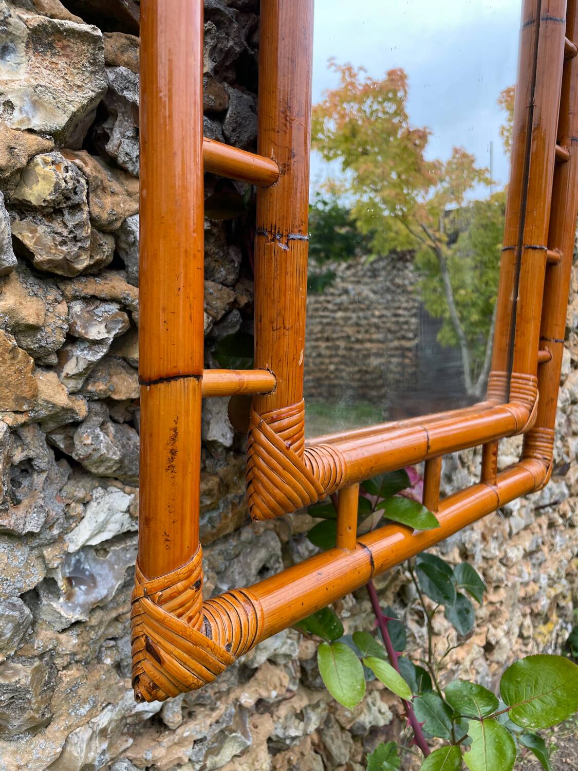 Vintage bamboo mirror 1970