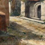 Huile sur panneau R. Luvinel ou Luvinet signature à identifier maison fleurs 1932