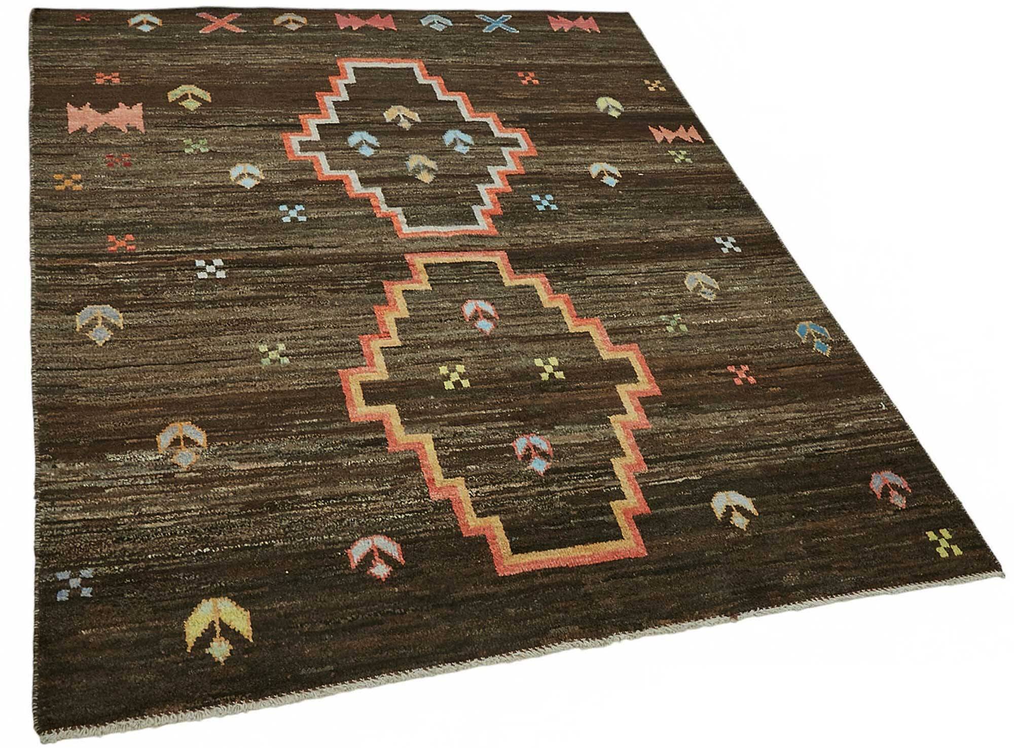 Hand-Knotted Turkish Contemporary 150 cm x 194 cm Brown Wool Carpet