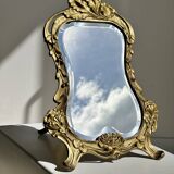 Art Deco style gilded bronze mirror with beveled glass H40cm