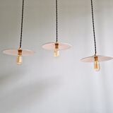 Trio of large industrial suspensions in green enamelled sheet metal.