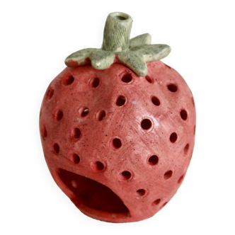 Vintage ceramic strawberry tealight holder made and painted by hand